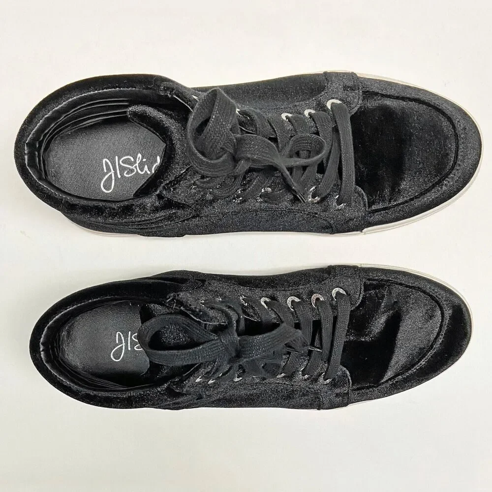 J/Slides NYC Women's Clique Black Velvet High Top Sneakers Size 8.5 Lace-up